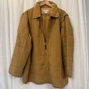 Diane Von Furstenburg Silk Assets 1X Quilted Barn Jacket Tan Detachable Sleeves